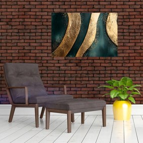 Tablou - Abstracție verde cu auriu I. (90x60 cm)