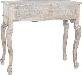 Consolă hol sculptată din lemn de mango, natur, cu 2 sertare, ornamente în patru lobi și picioare cabriole, finisaj décapé, 81 x 91 x 42 cm, „Flyn”