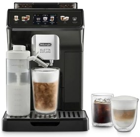Espressor automat DeLonghi Eletta Explore ECAM450.65.G, 1450W, 19 bar, 1.8l, Wi-Fi, Touch TFT display, LatteCrema hot/cool, Twin Shot, To-Go, Cafea boabe, Negru/Gri