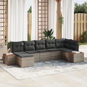 vidaXL Set de canapea pentru grădină, 7 piese cu perne, ratan gri, acacia