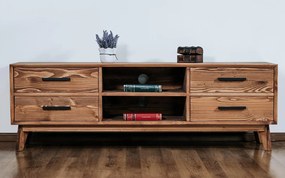 Comodă TV lemn masiv Timeless 4 Sertare 2 Nișe Whisky, 146 × 40 × 48 cm
