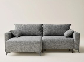 Colțar gri extensibil/cu spațiu de depozitare cu tapițerie din chenille (cu colț pe partea stângă/cu șezlong) Leon – Maison de Rêve