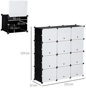 HOMCOM Mobilier de depozitare Mobilier pentru pantofi modular 12 cuburi cu uși și rafturi - dim. 125L x 32l x 125Î cm - negru | Aosom Romania