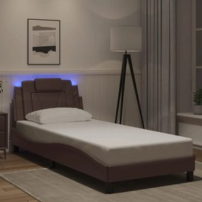 3213989 vidaXL Cadru de pat cu lumini LED, maro, 90x190 cm, piele ecologică