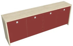 Dulap mic Verno 248 x 46 x 90 cm, uși de sticlă, salcâm / roșu