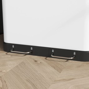 HOMCOM Coș de gunoi de bucătărie 2 x 30L cu pedala din oțel inoxidabil, 2 compartimente, capac cu închidere moale, 60L, alb | Aosom Romania