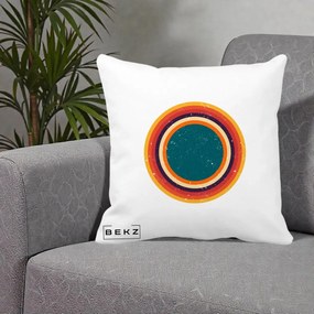 Perna Decorativa Retro Cerc Concentric Geometric Vintage, 40x40 cm, Alba Mata, Husa Detasabila, Perna Inclusa, BEKZ®