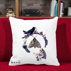 Perna Decorativa Gothic Wreath Corb Moliu Craniu, 40x40 cm, Alba Mata, Husa Detasabila, Perna Inclusa, BEKZ®