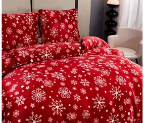 2x lenjerie de pat din microplus SNOWFALL rosu + cearsaf din microplus SOFT 180x200 cm alb