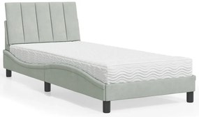 vidaXL Pat cu saltea, gri deschis, 90x190 cm, catifea