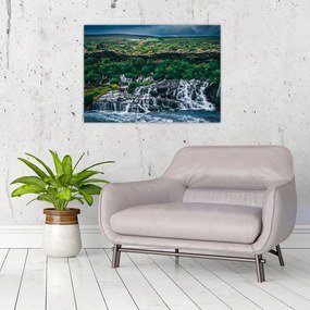 Tablou pe sticlă cu cascade în natură (70x50 cm)