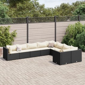 3308312 vidaXL Set mobilier de grădină cu perne, 9 piese, negru, poliratan