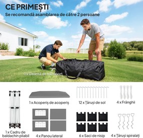 Outsunny Foișor 3x6 m Pliabil Tip Pop-Up cu Înălțime Reglabilă, Pereți Laterali, Benzi Reflectorizante, Saci de Nisip, Geantă de Transport, UV50+, pentru Camping, Petreceri, Gri Deschis | Aosom Romania