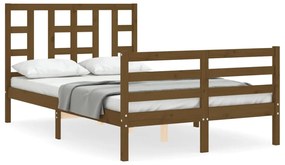 3193894 vidaXL Cadru de pat cu tăblie, dublu mic, maro miere, lemn masiv