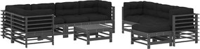 vidaXL Set mobilier grădină cu perne, 10 piese, gri, lemn masiv