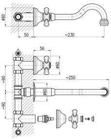 RAV Slezák MK131SM - Baterie pentru lavoar, montaj încastrat MORAVA RETRO, alamă