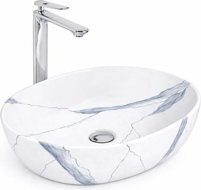 LIGNANO-M || Lavoar montat pe blat, ceramică, alb, cu model marmură, oval