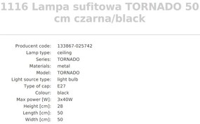 Plafoniera design modern Tornado negru 50cm