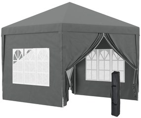 Outsunny Foișor de Grădină Impermeabil, cu Panouri Laterale Pliabile din Oțel și Acoperiș, 2,95x2,95x2,58 m, Gri | Aosom Romania