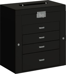 vidaXL Cutie de bijuterii cu 5 straturi cu oglindă încuiată neagră