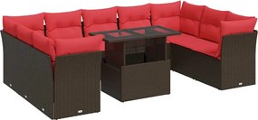 vidaXL Set canapele de grădină cu perne, 10 piese, maro, poliratan