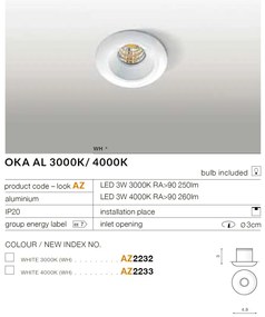 Spot LED incastrat tavan/plafon OKA 3000K alb
