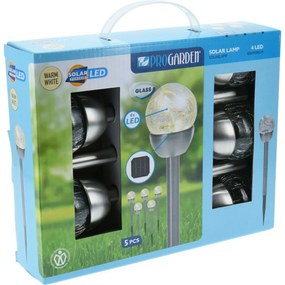 Set de lămpi solare cu LED-uri ProGarden 6 x 36 cm, 5 buc., oțel inoxidabil, sticlă