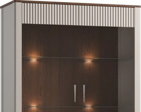 Vitrină lemn masiv nuc Napoli Crem/, 102 × 40 × 202 cm