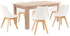 Set de masă Lola 6+1, alb-stejar Sonoma