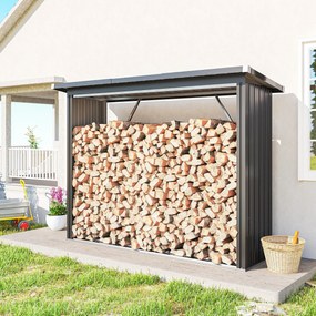 Outsunny Adăpost pentru Lemne din Oțel Exterior, Bază Ridicată și Acoperiș Înclinat, 213x66.5x150 cm, Gri Închis | Aosom Romania