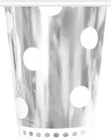 Colorat B&amp;C Polka Dots Silver Pahar de hârtie argintiu 6 buc 266 ml