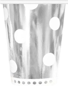 Colorat B&amp;C Polka Dots Silver Pahar de hârtie argintiu 6 buc 266 ml