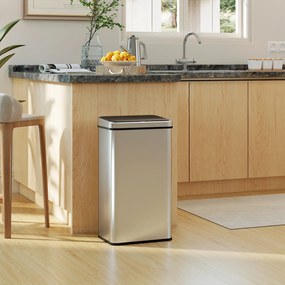 HOMCOM Coș de gunoi cu senzor de 50L, capac cu închidere lină, coș de gunoi automat din oțel inoxidabil, argintiu | Aosom Romania