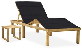 vidaXL Șezlong de grădină cu masă și pernă, lemn de pin tratat