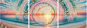 Tablou – Mozaic al soarelui la apus (cu ceas) (90x30 cm)