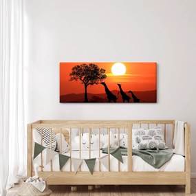 Tablou cu girafe în apus de soare (120x50 cm)