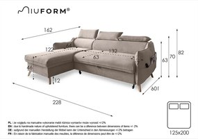 Colțar gri închis extensibil cu tapițerie din catifea (cu colț pe partea stângă ) Sweet Harmony – Miuform