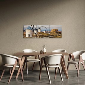 Tablou - Morile de vânt din Consuegra, Spania (cu ceas) (90x30 cm)