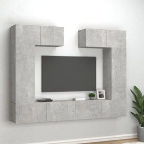3114465 vidaXL Set dulap TV, 6 piese, gri beton, lemn prelucrat