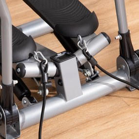 HOMCOM Stepper Fitness cu Maner, Bante Elastice, LCD, Oțel/ABS, Argintiu-Negru | Aosom Romania