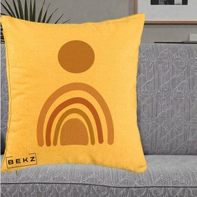 Perna Decorativa Boho Rainbow Sun, 40x40 cm, Galben, Husa Detasabila, Perna Inclusa, BEKZ®