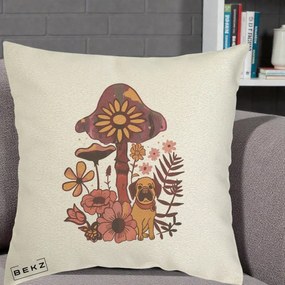 Perna Decorativa Ciuperca Caine Boho, 40x40 cm, Ecru, Husa Detasabila, Perna Inclusa, BEKZ®
