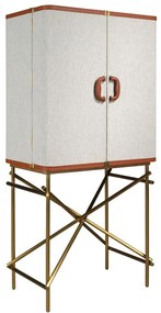 Bufet inalt LUX design italian, Tesatura gri deschis, Piele, Metal Golden