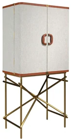 Bufet inalt LUX design italian, Tesatura gri deschis, Piele, Metal Golden