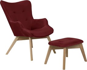 Fotoliu cu taburet roșu cu tapițerie din catifea Niko – Ropez