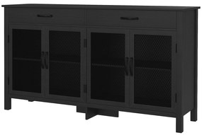 HOMCOM Bufet jos mobilier de depozitare 4 uși cu polițe reglabile și 2 sertare stil industrial 150 x 40 x 85 cm negru | Aosom Romania