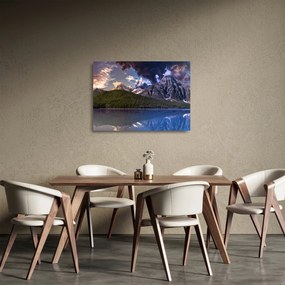 Tablou pe sticlă cu lac și munți (70x50 cm)
