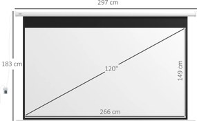 HOMCOM Ecran Proiector 120", Motorizat cu Telecomandă, Montaj pe Perete sau Tavan, Ideal pentru Acasă și Birou, 293,5x8x176 cm, Alb | Aosom Romania