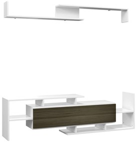 HOMCOM Mobilier TV cu Raft de Perete, Rafturi Deschise și Dulăpior din Lemn, Mobilier TV Modern, 153,6x25x42 cm, Alb | Aosom Romania