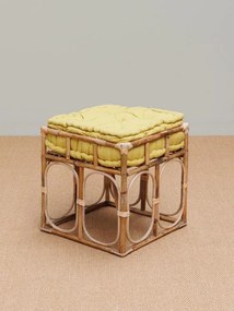 Taburet galben, din rattan si bumbac, India